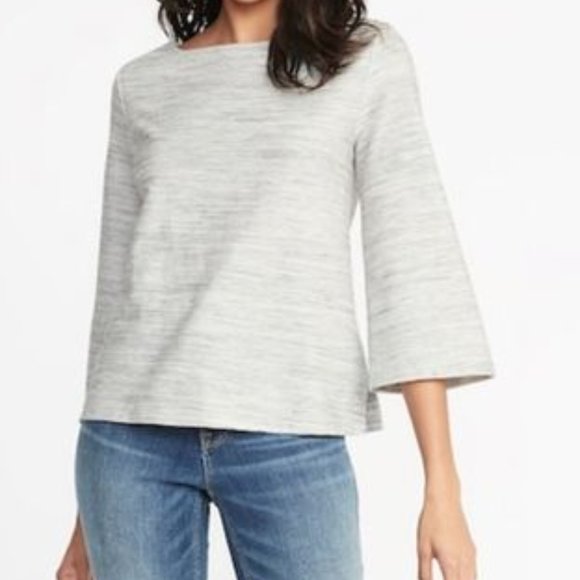 Old Navy Bell Sleeve Textured Heather Gray Top - Picture 2 of 6
